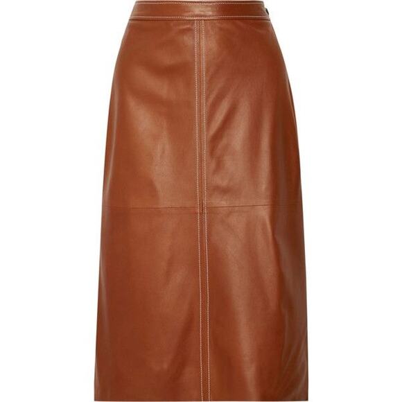 Women’s 40 Vanessa Seward Erith Lamb Leather Skirt Brown Quiet Luxury Paris - Picture 1 of 12